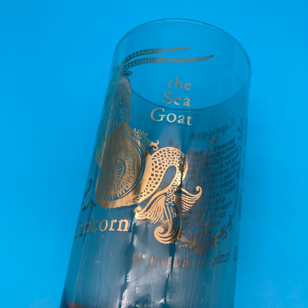 Vintage 1970s Federal Glass Capricorn Zodiac Glass Tumbler The Sea Goat Gold - Picture 4 of 9
